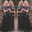 Black Sequin Column/Sheath Long Bridesmaid Dresses , BN1039