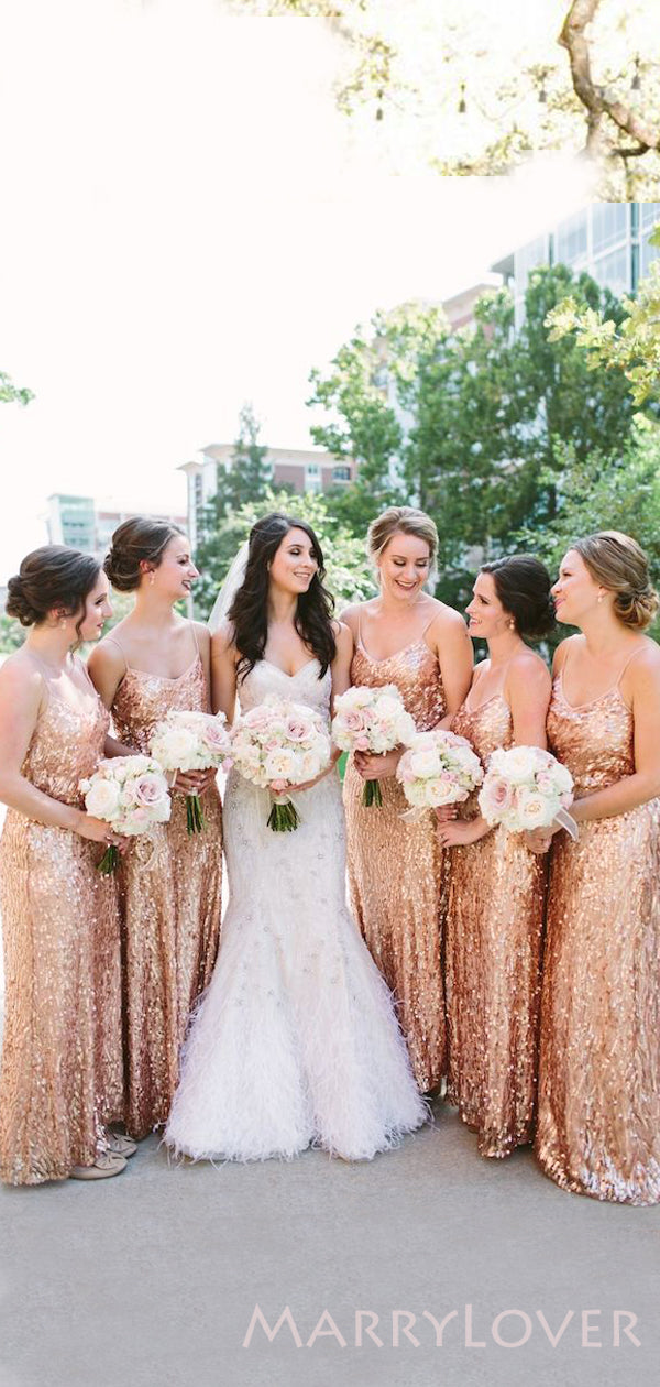Spaghetti Straps Gold Sequin Long Sheath Bridesmaid Dresses , BN1041 MarryLover Spaghetti Straps Gold Sequin Long Sheath Bridesmaid Dresses , BN1041 MarryLover