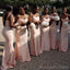 Spaghetti Straps Pink Satin Mermaid Long Sweetheart Bridesmaid Dresses , BN1045