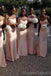 Spaghetti Straps Pink Satin Mermaid Long Sweetheart Bridesmaid Dresses , BN1045