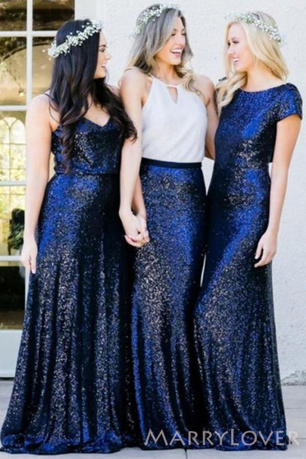 Column/Sheath Royal Blue Sequin Long Bridesmaid Dresses , BN1051 MarryLover Column/Sheath Royal Blue Sequin Long Bridesmaid Dresses , BN1051 MarryLover