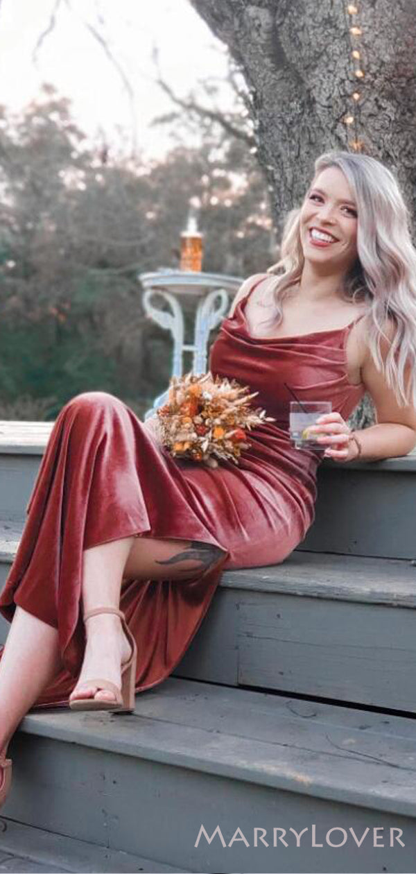 Spaghetti Straps Velvet Cowl Neck Long Column Bridesmaid Dresses , BN1 MarryLover Spaghetti Straps Velvet Cowl Neck Long Column Bridesmaid Dresses , BN1 MarryLover