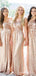 A-line Gold Sequin Long Bridesmaid Dresses , BN1054