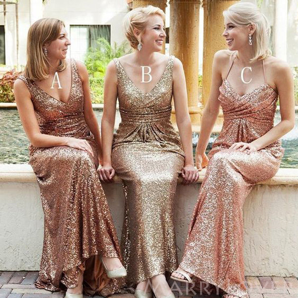 V-neck Long Mermaid Sequin Bridesmaid Dresses, Gold Sequin Bridesmaid Dresses V-neck Long Mermaid Sequin Bridesmaid Dresses, Gold Sequin Bridesmaid Dresses
