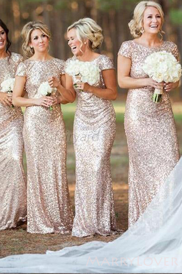 Gold Sequin Cap Sleeves Long Mermaid Bridesmaid Dresses , BN1059 – MarryLover Gold Sequin Cap Sleeves Long Mermaid Bridesmaid Dresses , BN1059 – MarryLover