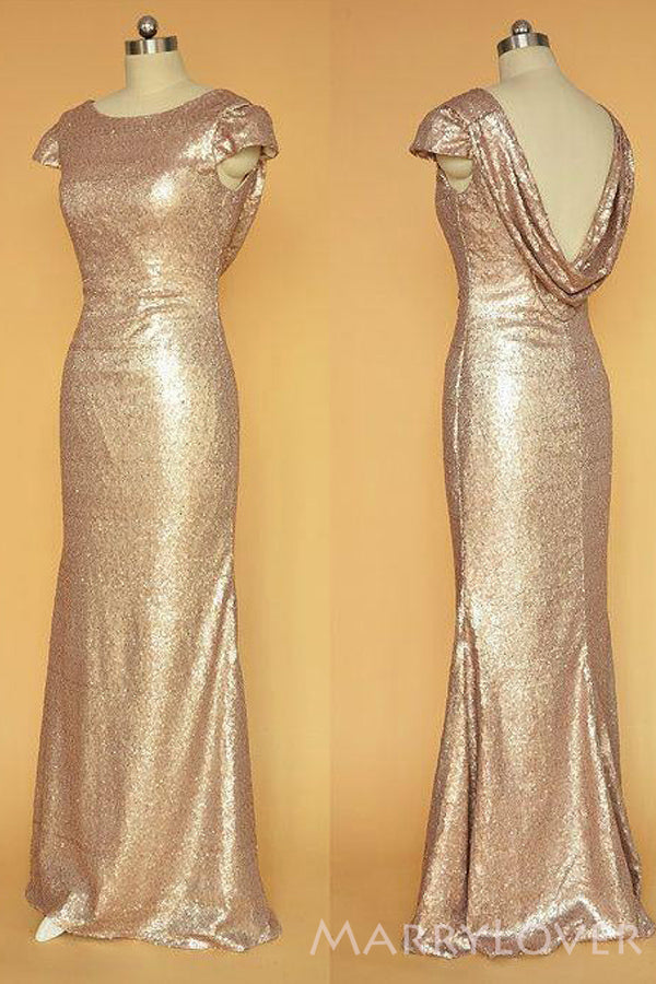 Gold Sequin Cap Sleeves Long Mermaid Bridesmaid Dresses , BN1059 MarryLover Gold Sequin Cap Sleeves Long Mermaid Bridesmaid Dresses , BN1059 MarryLover