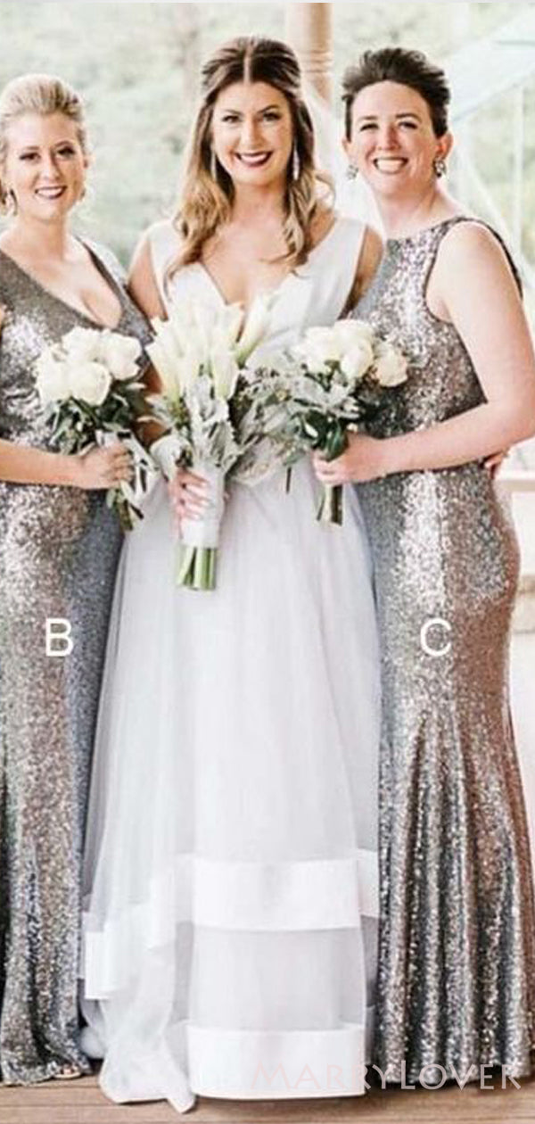 Grey Sequin Long Mermaid Bridesmaid Dresses , BN1063 Grey Sequin Long Mermaid Bridesmaid Dresses , BN1063