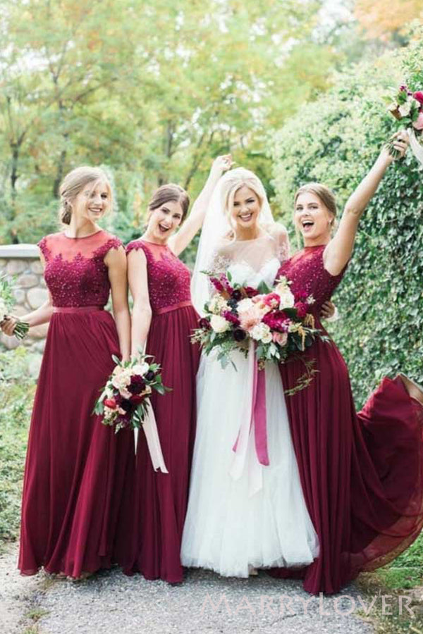 A-line Burgundy Chiffon Elegant Cheap Floor Length Appliques Long Brid MarryLover A-line Burgundy Chiffon Elegant Cheap Floor Length Appliques Long Brid MarryLover