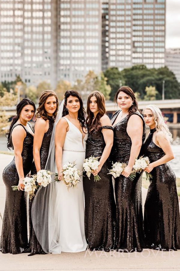 Black Sequin Sparkly Long Mermaid Bridesmaid Dresses , BN1069 Black Sequin Sparkly Long Mermaid Bridesmaid Dresses , BN1069