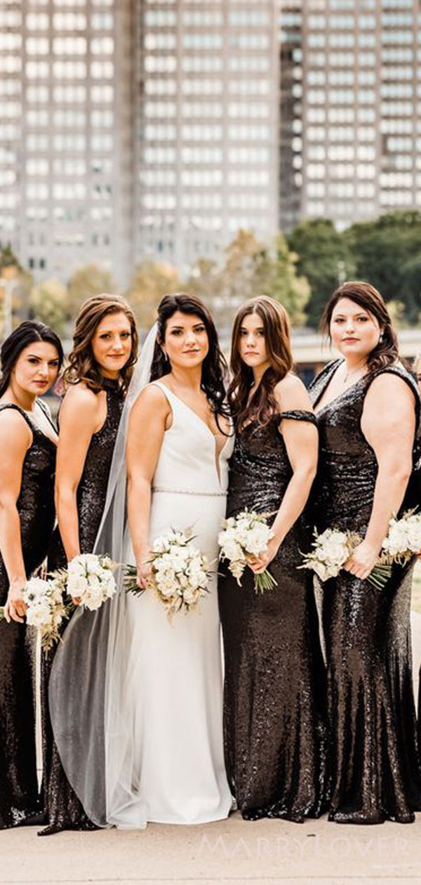 Black Sequin Sparkly Long Mermaid Bridesmaid Dresses , BN1069 Black Sequin Sparkly Long Mermaid Bridesmaid Dresses , BN1069