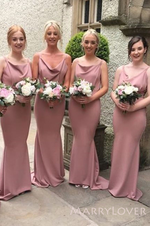 Spaghetti Straps Dusty Pink Satin Cowl Neck Long Mermaid Bridesmaid Dr MarryLover Spaghetti Straps Dusty Pink Satin Cowl Neck Long Mermaid Bridesmaid Dr MarryLover