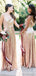 Column/Sheath Gold Sequin Spaghetti Straps Long Bridesmaid Dresses , BN1079