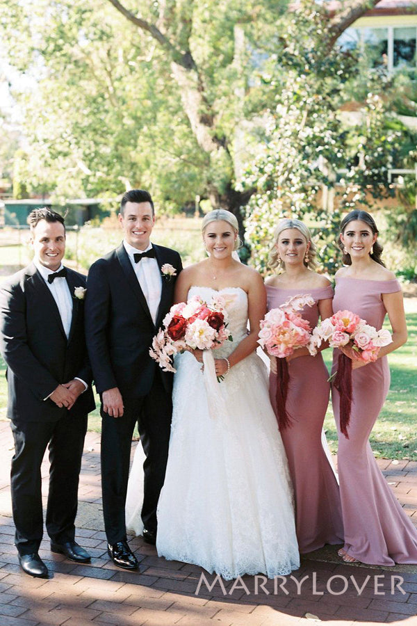 Dusty Pink Satin Off Shoulder Long Mermaid Bridesmaid Dresses , BN1082 MarryLover Dusty Pink Satin Off Shoulder Long Mermaid Bridesmaid Dresses , BN1082 MarryLover