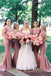 Dusty Pink Satin Off Shoulder Long Mermaid Bridesmaid Dresses , BN1082