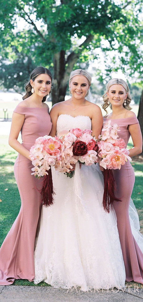 dusty pink mermaid bridesmaid dresses Bridesmaid Dresses Dusty Pink Mermaid Dress Long Bridesmaid Dress Dusty Pink Satin Off Shoulder Long Mermaid
