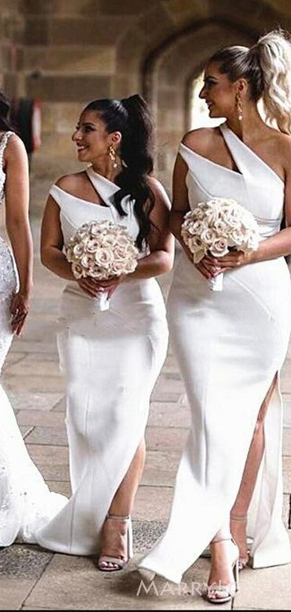 satin white bridesmaid dresses Arwen Off The Shoulder Satin Bridesmaid Dress