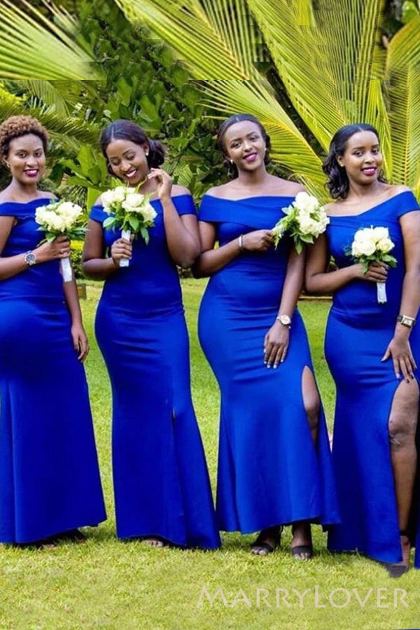 Off Shoulder Royal Blue Satin Long Mermaid Bridesmaid Dresses , BN1090 MarryLover Off Shoulder Royal Blue Satin Long Mermaid Bridesmaid Dresses , BN1090 MarryLover