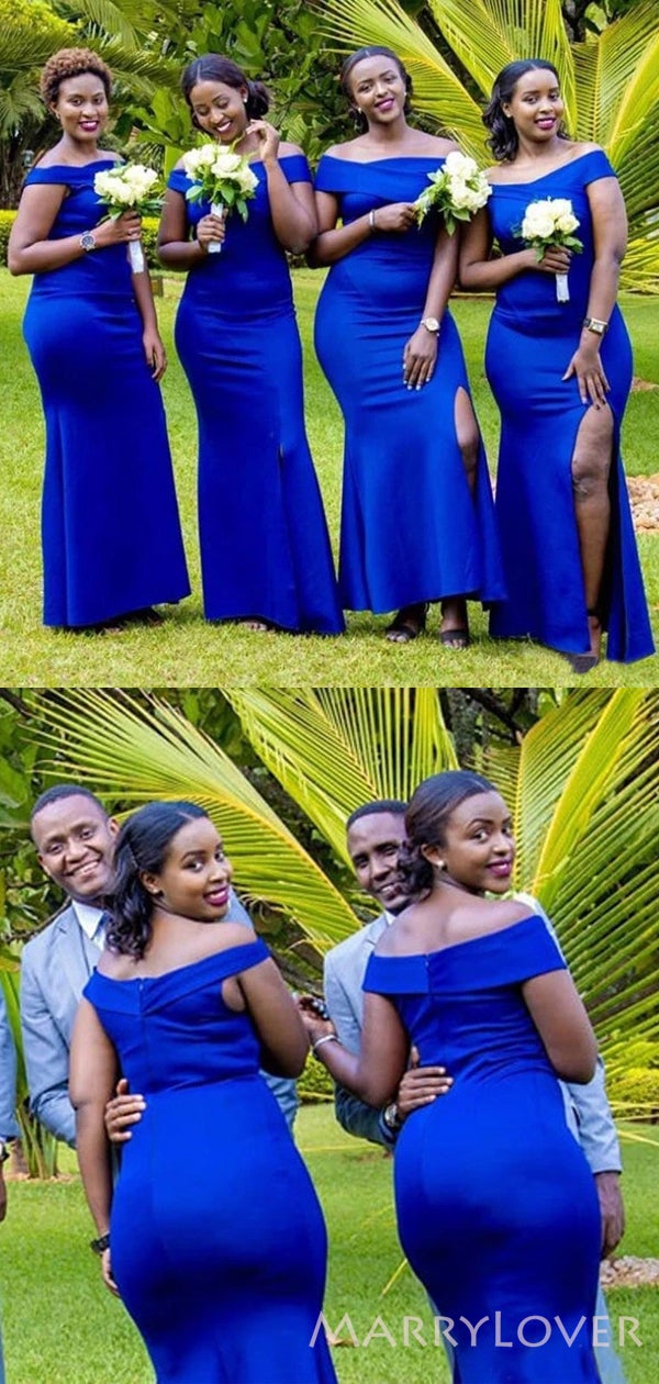 Off Shoulder Royal Blue Satin Long Mermaid Bridesmaid Dresses , BN1090 MarryLover Off Shoulder Royal Blue Satin Long Mermaid Bridesmaid Dresses , BN1090 MarryLover