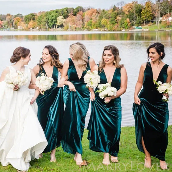 Dark Green Velvet Long V-neck Bridesmaid Dresses, BN1106 MarryLover Dark Green Velvet Long V-neck Bridesmaid Dresses, BN1106 MarryLover