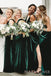 Column Spaghetti Straps Dark Green Velvet Long Bridesmaid Dresses, BN1109