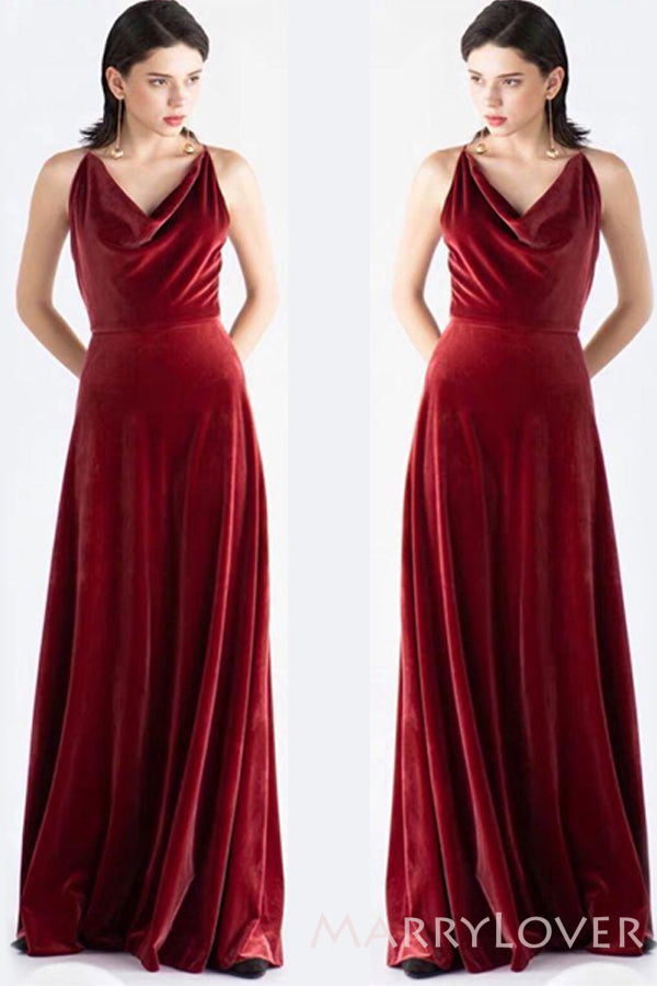 velvet cowl neck spaghetti strap bridesmaid dress Sexy Cowl Neck Velvet Spaghetti Straps Long Bridesmaid Dresses Online