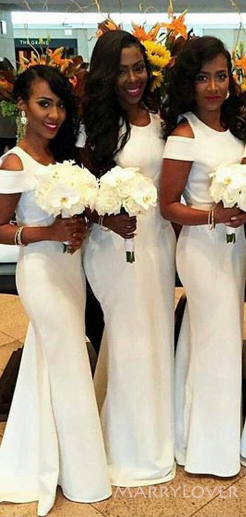 White Mermaid Long Bridesmaid Dresses, Custom Bridesmaid Dresses, BN1116