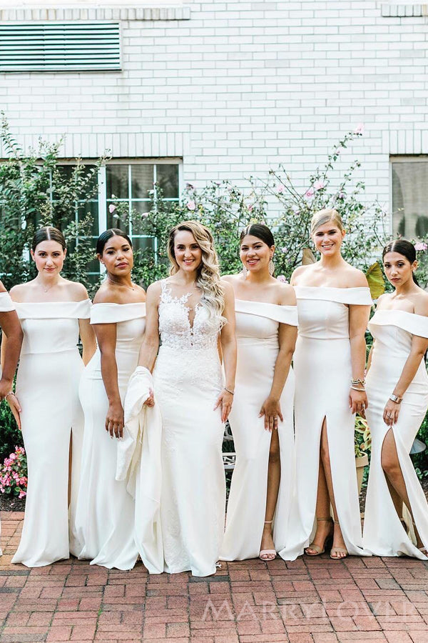 Off Shoulder Mermaid White Long Bridesmaid Dresses, Cheap Custom Bridesmaid Dress, BN1120 Off Shoulder Mermaid White Long Bridesmaid Dresses, Cheap Custom Bridesmaid Dress, BN1120