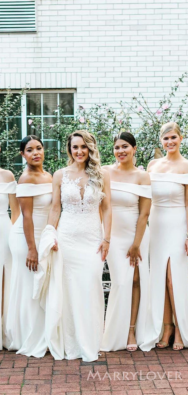 Off Shoulder Mermaid White Long Bridesmaid Dresses, Cheap Custom Bridesmaid Dress, BN1120 Off Shoulder Mermaid White Long Bridesmaid Dresses, Cheap Custom Bridesmaid Dress, BN1120