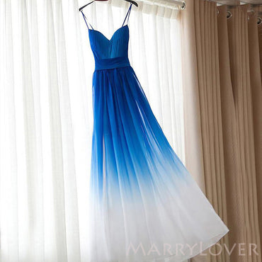 A-line Gradient Chiffon Long Bridesmaid Dresses, Cheap Custom Blue Bridesmaid Dress, BN1122