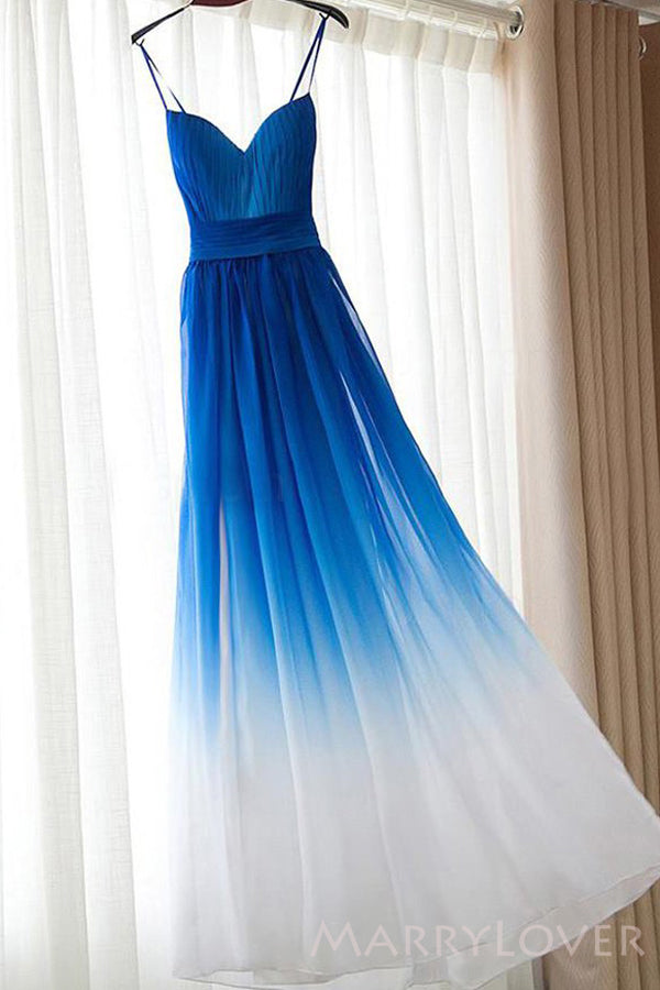 A-line Gradient Chiffon Long Bridesmaid Dresses, Cheap Custom Blue Bri MarryLover A-line Gradient Chiffon Long Bridesmaid Dresses, Cheap Custom Blue Bri MarryLover