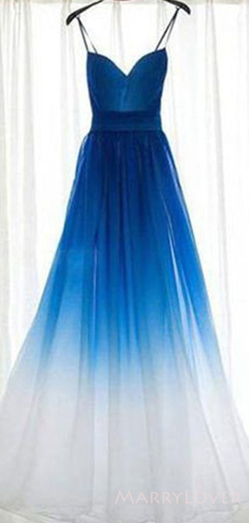 A-line Gradient Chiffon Long Bridesmaid Dresses, Cheap Custom Blue Bridesmaid Dress, BN1122