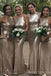 Champagne Sequins Mermaid Long Bridesmaid Dresses , BN1023