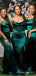 Dark Green Satin Spaghetti Straps Mermaid Long Bridesmaid Dresses , BN1024