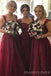 A-line Burgundy Tulle Appliques Long sweetheart Bridesmaid Dresses , BN1132