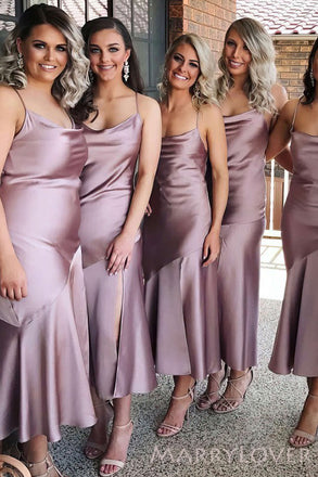 Dusty Purple Mermaid Long Spaghetti Straps Custom Bridesmaid Dresses , BN1133