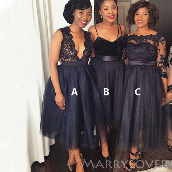 mismatched lace bridesmaid dresses Dark Navy Tulle Long Custom , BN114 – MarryLover Black Dresses – Aje Puffed Sleeve Prom Dresses Size:50R/44W A Line2