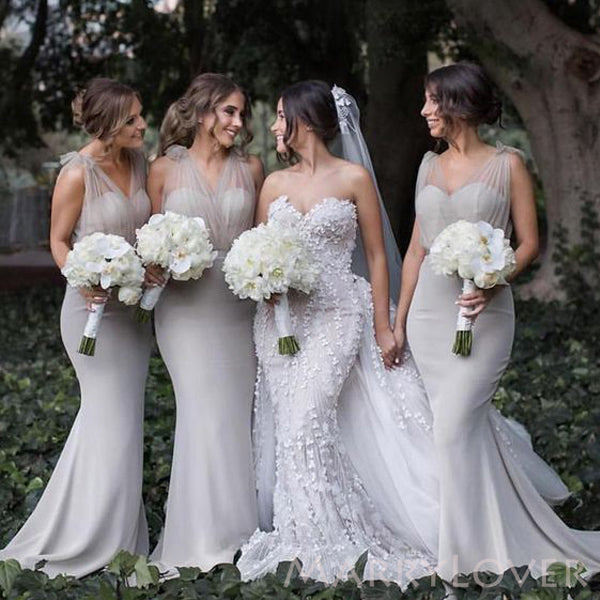 Sexy Mermaid Silver Grey Long Custom Bridesmaid Dresses