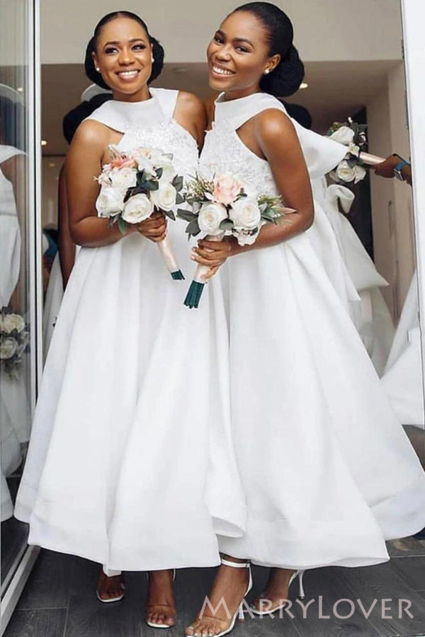 A-line White Satin High Neck Custom Bridesmaid Dresses , BN1152 MarryLover A-line White Satin High Neck Custom Bridesmaid Dresses , BN1152 MarryLover
