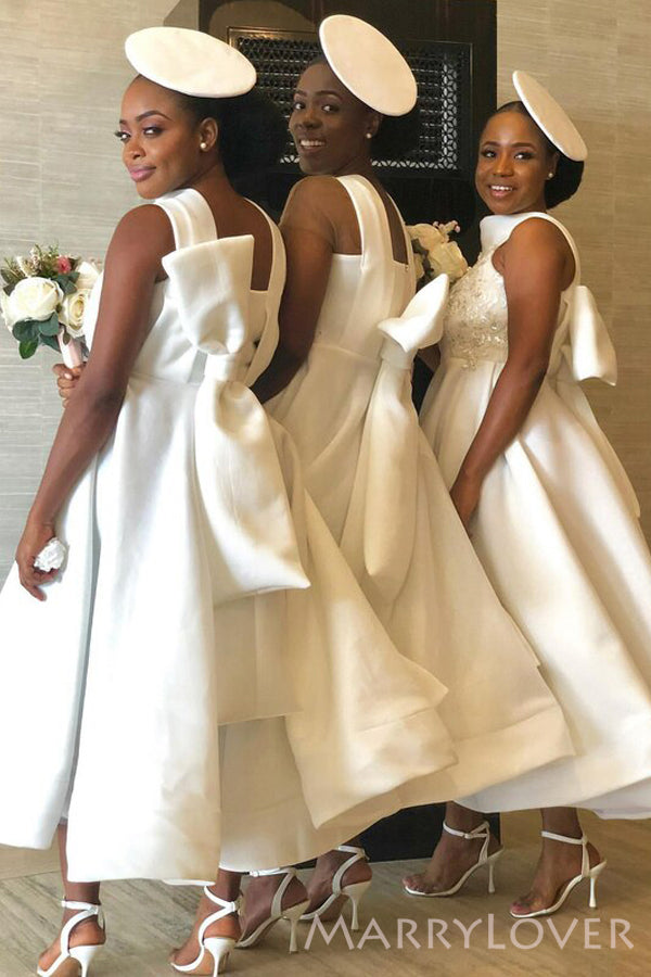 A-line White Satin High Neck Custom Bridesmaid Dresses , BN1152 A-line White Satin High Neck Custom Bridesmaid Dresses , BN1152