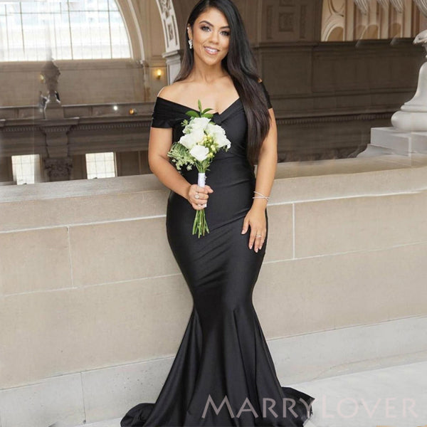 Off Shoulder Black Satin Long Mermaid Custom Bridesmaid Dresses , BN11 MarryLover Off Shoulder Black Satin Long Mermaid Custom Bridesmaid Dresses , BN11 MarryLover