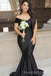 Off Shoulder Black Satin Long Mermaid Custom Bridesmaid Dresses , BN1153
