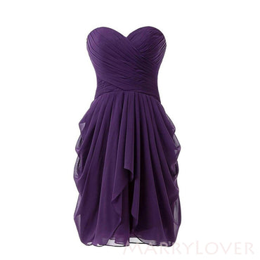 Purple Chiffon  Short Strapless Custom Bridesmaid Dresses , BN1154