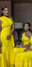 One Shoulder Yellow Long Mermaid Custom Bridesmaid Dresses , BN1155