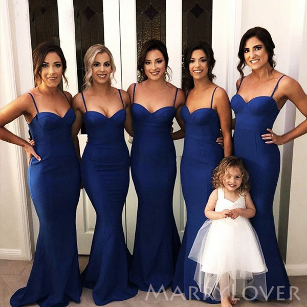 Spaghetti Straps Royal Blue Long Mermaid Custom Bridesmaid Dresses , BN1155