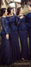 Navy Blue lace Long Sleeves Bateau Long Mermaid Custom Bridesmaid Dresses , BN1163