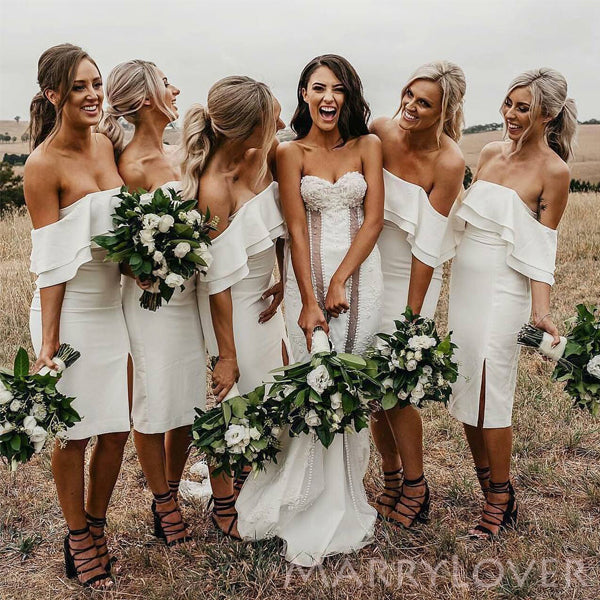 Simple Off Shoulder White Short Strapless Custom Bridesmaid Dresses , MarryLover Simple Off Shoulder White Short Strapless Custom Bridesmaid Dresses , MarryLover