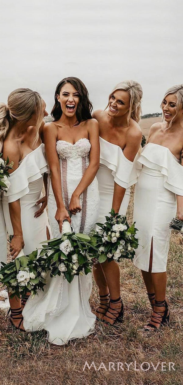 Simple Off Shoulder White Short Strapless Custom Bridesmaid Dresses , MarryLover Simple Off Shoulder White Short Strapless Custom Bridesmaid Dresses , MarryLover
