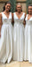 Simple A-line Deep V-neck White Long Custom Bridesmaid Dresses , BN1171