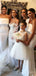 Simple Strapless White Long Mermaid Custom Bridesmaid Dresses , BN1174