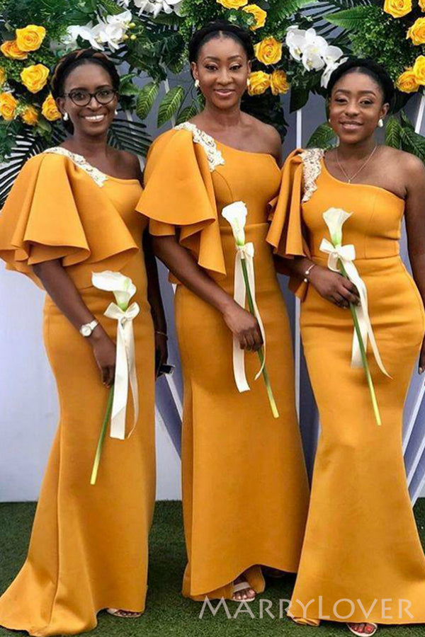 One Shoulder Orange Long Mermaid Custom Bridesmaid Dresses , BN1177 One Shoulder Orange Long Mermaid Custom Bridesmaid Dresses , BN1177